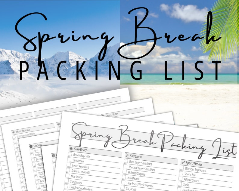 Spring Break Packing List Planner Vacation Packing Checklist Etsy