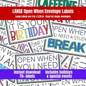 Large Open When Labels, Printable Envelope Labels & Cards, College Care Package Kit, Move-in or Leave Behind Gift, College Daughter Son Gift