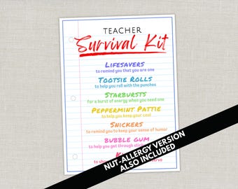 Leraar Survival Kit cadeaukaartjes, meet the Teacher Appreciation and bedankkaarten, taslabel voor feestartikelen, cadeau-ideeën voor opvoeders