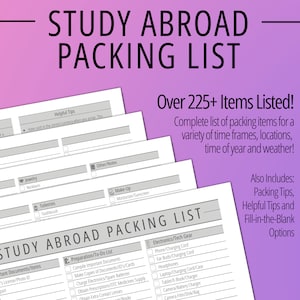 Studieren im Ausland Packliste, Packliste Planer, Packliste, Organisation druckbar, College-Packliste Sofortiger Download druckbar