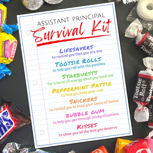 Assistant Principal Survival Kit Gift Tag, School Principal Day Thank You Card, Assistant Principal Appreciation Professional Goody Bag Idea