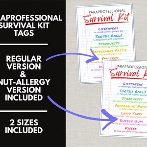 Paraprofessional Survival Kit Tag, Wertschätzung Geschenkanhänger, Goodie Bag Tag für Partygeschenke, Danke Geschenk, Leckerli Tasche bedruckte Gunstanhänger Bild 3