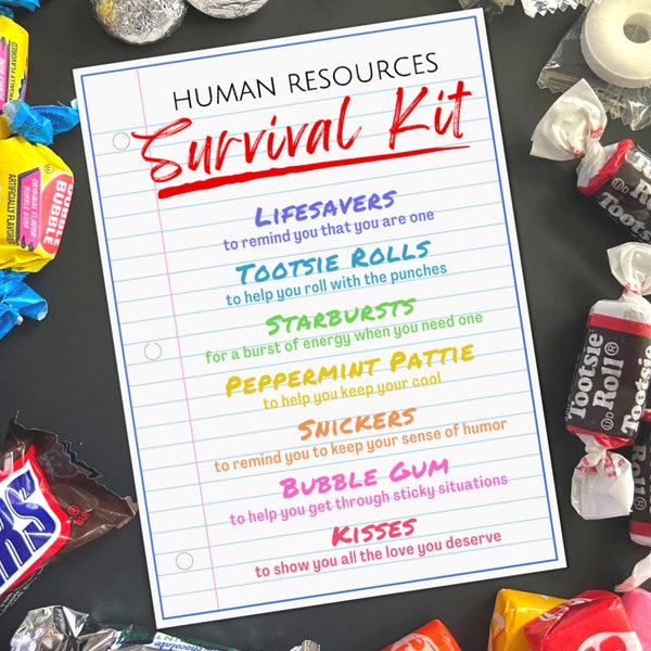 Human Resources Survival Kit Gift Tags, HR Appreciation Thank You Card, Human Resources Employee Staff Treat Bag Tag Gift  Goody Bags Idea