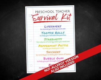 Etiquetas de regalo para el kit de supervivencia del maestro de preescolar, tarjeta de agradecimiento "Conoce al maestro", etiqueta para bolsa de regalo para maestros de preescolar como recuerdo de fiesta.