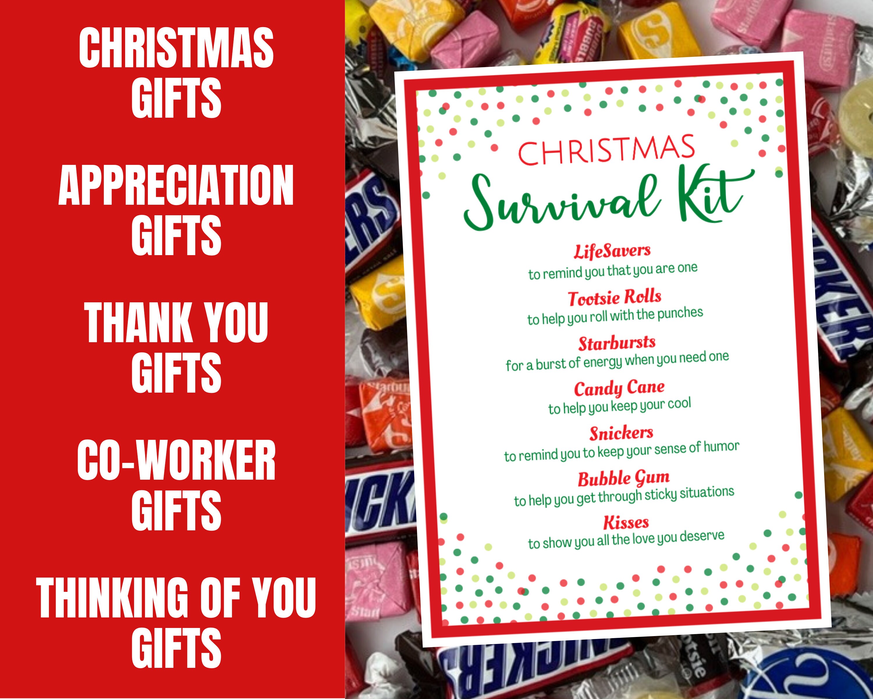 Christmas Survival Kit Tag Treat Thank You Holiday Appreciation Gift Favor  Employee Company Staff Teacher Sweets PTO 