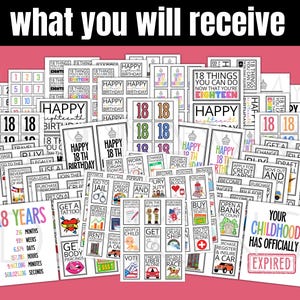 18th Birthday Gift Tag Printables, Things that you can do now that you're 18, Daughter Son Birthday Care Package Kit Gift Tag Topper image 2