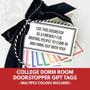 Dorm Room Doorstop Gift Tags, Back to School Care Package Kit, College Dorm Decor Door Stop, Graduation Gift, Printable Grad Party Favors