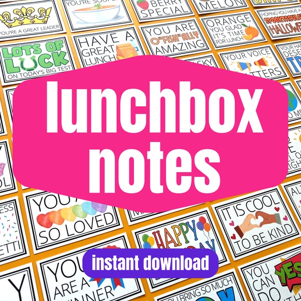 Lunchbox Notes for Kids, Printable School Lunch Notes, Spring Summer Fall Winter Holiday and Encouragement Notes, Sack Lunch Bag Notecards