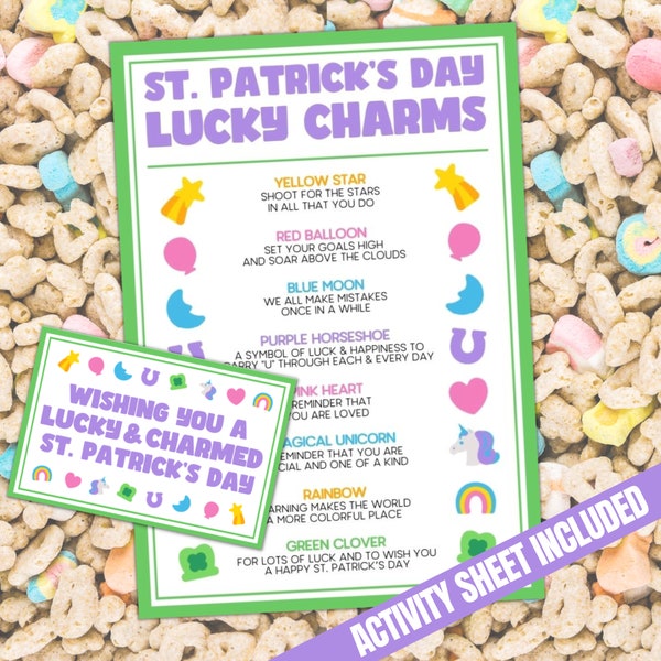 St Patrick's Day Lucky Charms Tag, St. Patrick's Game Activity, School Church Classroom Activity Sheet, St Patty's Day Treat Activity Game