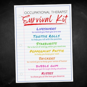 Occupational Therapist Survival Kit Gift Tag Topper, Occupational Therapy Appreciation, OT Gift Idea Goodie Bag, Physiotherapist Gift Idea