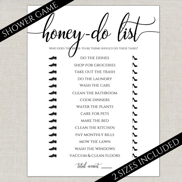 Honey Do List Bridal Shower Game Printable, Bridal Shower Sprinkle Wedding Sprinkle, Couples Bride Groom Shower Game, CoEd Shower Game