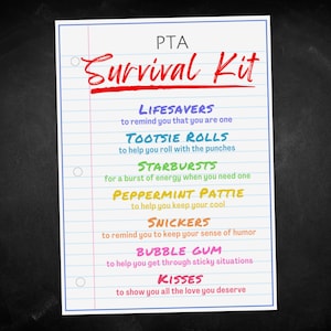 Etiquetas para kit de sobrevivência da Associação de pais e professores da PTA, cartão de agradecimento e apreciação da PTA, etiqueta para sacola de brindes para lembrancinhas de festa, guloseima de agradecimento