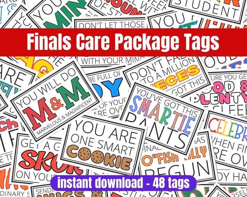 Finals Care Package Tags, Printable Gift Tags for Students, College Care Package Kit, Test Taking Survival Kit College Daughter or Son Gift image 1