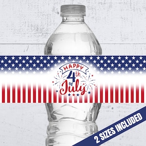 4. Juli Wasserflaschenverpackung, Amerikanischer Unabhängigkeitstag zum 4.Juli bedruckbar, Goodie Bag Party Favors, benutzerdefinierte Wasserflasche am 4. Juli