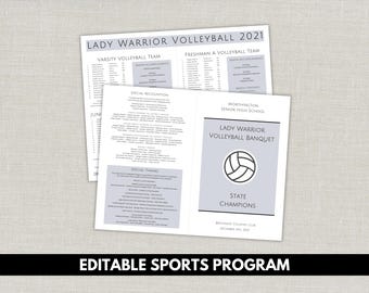 Bi-Fold Program Template, Printable and Editable Folded Program Template, Instant Download, Customizable, Sports Program Bi-Fold Program