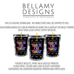 Halloween Juice Pouch Labels Wrappers, Trick or Treat Goodie Bag Party ...