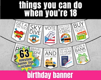 18th Birthday Banner Printable, Things You Can Do When You're 18, 18th Birthday Gift Idea for Daughter Son or Friend, Birthday Party Decor