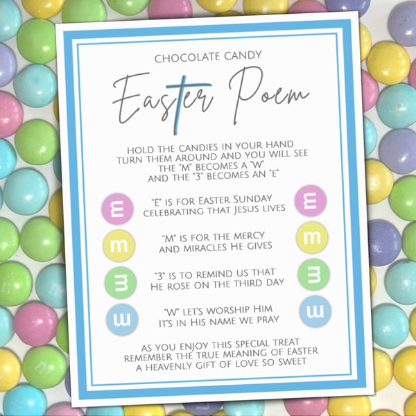 Easter Poem Candy Gift Tag Printable, Easter Basket Stuffer Treat Card, Religious Party Gift Favor, School Church Gift Idea, Chocolate Candy