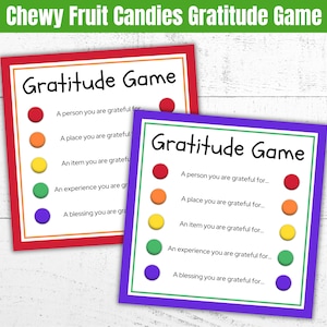 Candy Gratitude Game, Chewy Fruit Snoepjes Game Card afdrukbaar, Goodie Bag Tag Feestartikelen, School Party Game of Family Game Night Activity