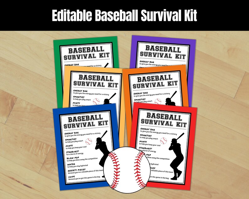 Baseball Survival Kit Gift Tags, Tournament Good Luck Goodie Bag Tag ...