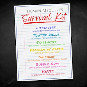 Etiquetas de regalo para kit de supervivencia de recursos humanos, tarjeta de agradecimiento por reconocimiento de recursos humanos, etiqueta de regalo para bolsa de personal de empleados de recursos humanos, bolsa de obsequios para fiestas