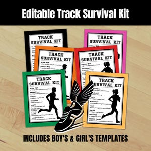 Track Survival Kit Gift Tags, Boys & Girls Track Meet Treat Tags, Goodie Bag Tag for Party Favors, Team Coach Match Day, Coaching Templates