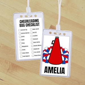 Editable Cheerleading Bag Tag Insert, Custom Cheer Equipment Gear Checklist, School & Club Sports Backpack Name Tag, Cheer Packing List