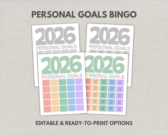 2026 Personal Goals Bingo Game, Printable Goal Sheet, New Year Resolution Vision Board Activity, Money Manifestation, Family Game Night Card