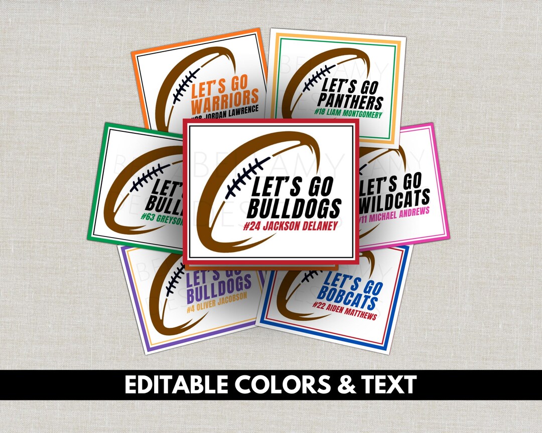 Football Team Gift Tags, Game Day Snack Bag, Locker Name Tag (digital ...