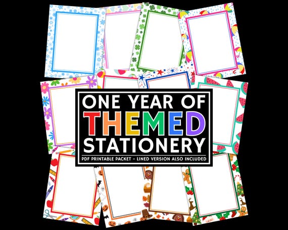 Printable Stationery Kit, 12 Months of Letter Writing Paper, Cute Stationery Grab Bag, Scrapbook Papers, Kids Stationery Monthly Journal