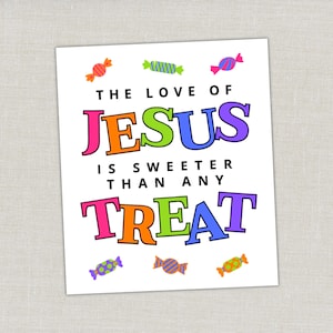 Christian Halloween Treat Tag, Religious Halloween Jesus Printable for Kids, Goodie Bag Tag for Party Favors, Trick or Treat Tag for Church