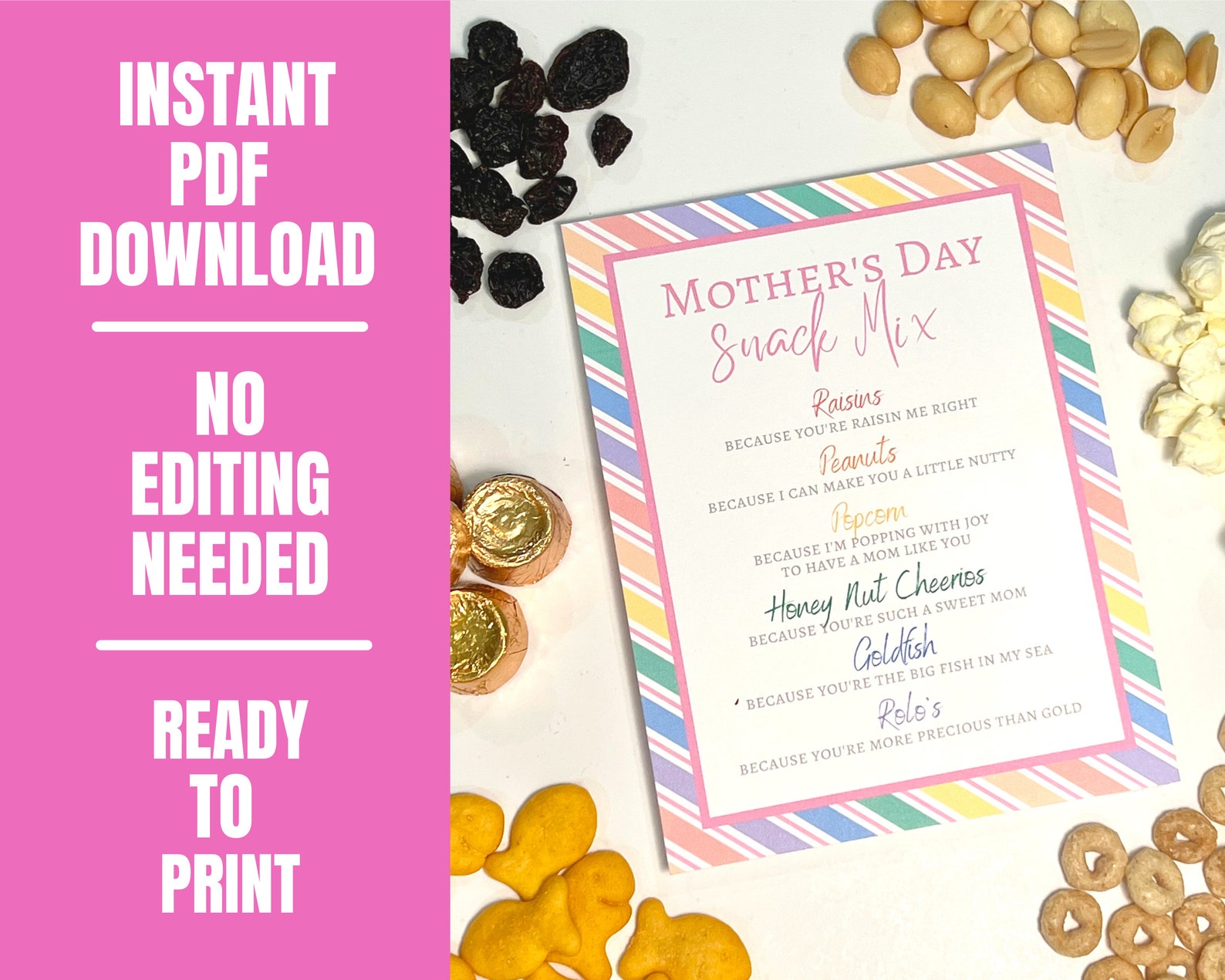 Mother's Day Snack Mix Printable Gift Tags Moms Day Etsy