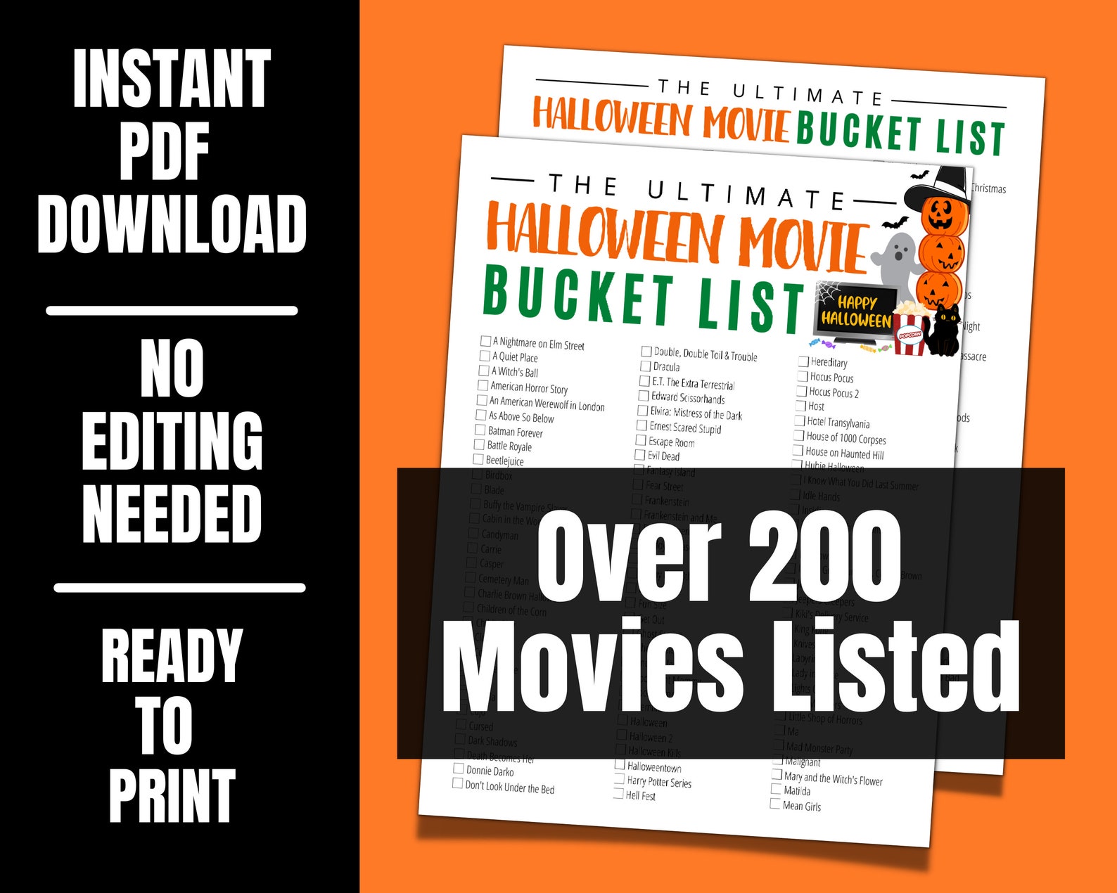 Halloween Movie Bucket List Family Movie Night Printable - Etsy