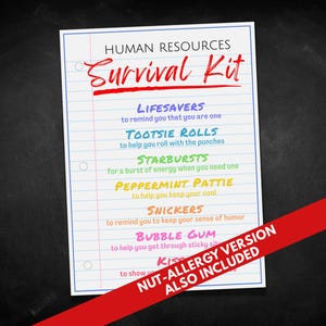 Human Resources Survival Kit Gift Tags, HR Appreciation Thank You Card, Human Resources Employee Staff Bag Tag, Goodie Bag Party Favors