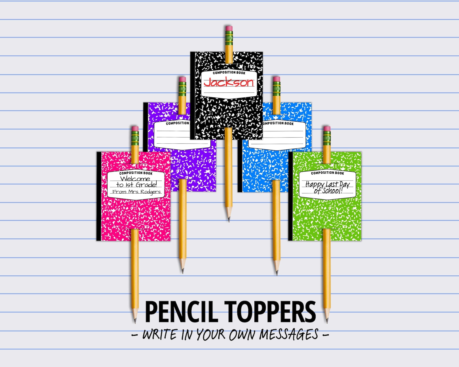 Back to School Gift Pencil Toppers, Composition Notebook Printable for ...