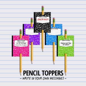 Back to School Gift Pencil Toppers, Composition Notebook Printable for Teachers Students, Bulletin Board School Supplies, Teacher Resources