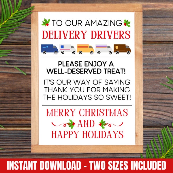 Delivery Driver Thank You Sign Printable, Christmas Package Delivery Snack Sign, Take a Snack Sign, Mail Carrier Food and Package Delivery