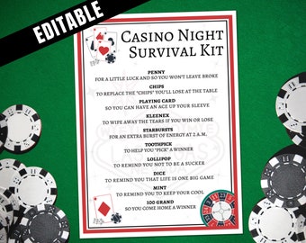 EDITABLE Casino Night Survival Kit Gift Tags, Casino Party Favor, Girls Night Out Casino Printable, Poker Gambling Casino Night Goody Bags