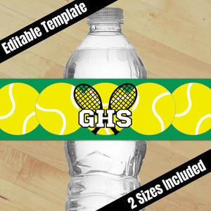 Emballage de bouteille d'eau de tennis modifiable, articles de cadeau imprimables, sac cadeaux équipe de tennis pour enfants, maman de l'équipe et entraîneurs, soirée à thème sportive