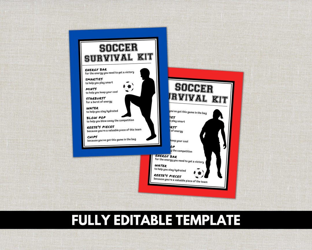 Editable Soccer Survival Kit Tags, Boys & Girls Soccer Game Day Treat ...