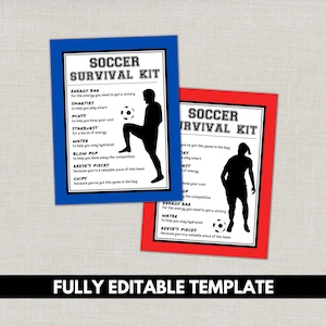Editable Soccer Survival Kit Tags, Boys & Girls Soccer Game Day Treat Tags, Game Day Goodie Bag Tag for Party Favors for Kids Teams Coaches