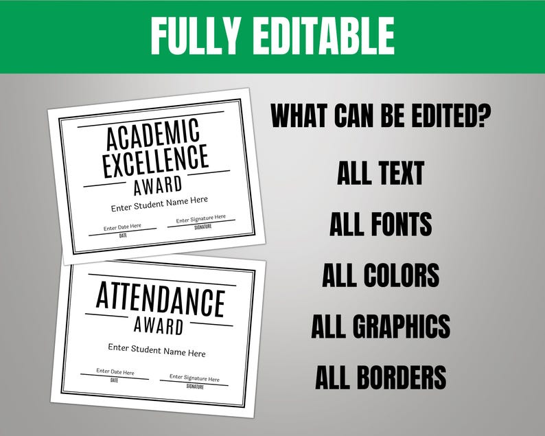 Award Certificates, Sports, Business or End of School Year, Student