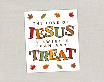 Christelijke traktatie-bagagelabel herfstthema, religieuze herfst goodiebag feestartikelen voor kinderen, Halloween Trick or Treat & Trunk or Treat cadeaukaartjes