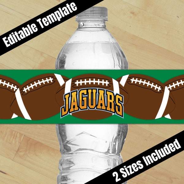 Editable Football Water Bottle Wrapper Label, Football Printable Party Favor, Golf Team Goody Bags for Kids Teams Coaches Sports Theme Party