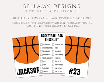 Editable Basketball Bag Tag Insert, Custom Basketball Equipment Gear  Checklist Name Tag, School Club Sports Backpack Tag or Packing List