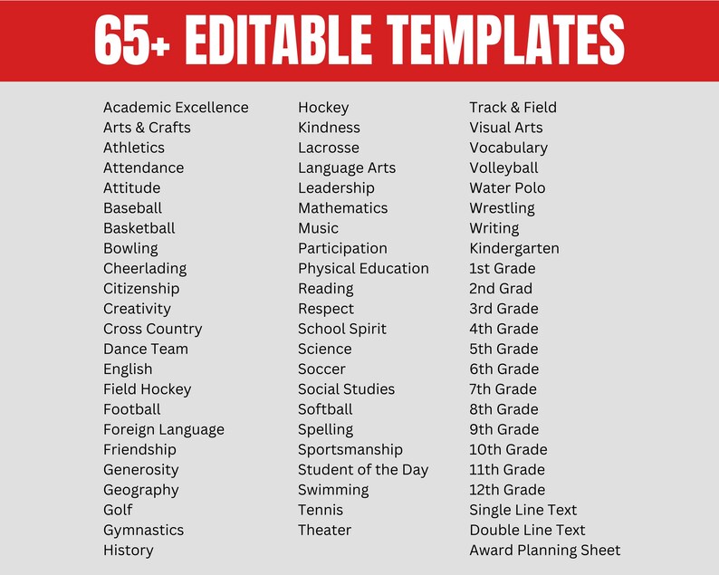 Award Certificates, Sports, Business or End of School Year, Student