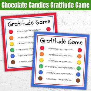 Candy Gratitude Game Card afdrukbaar, chocoladesuikergoedspel, goodiebag tag feestartikelen, schoolfeestspel of familiespelavondactiviteit