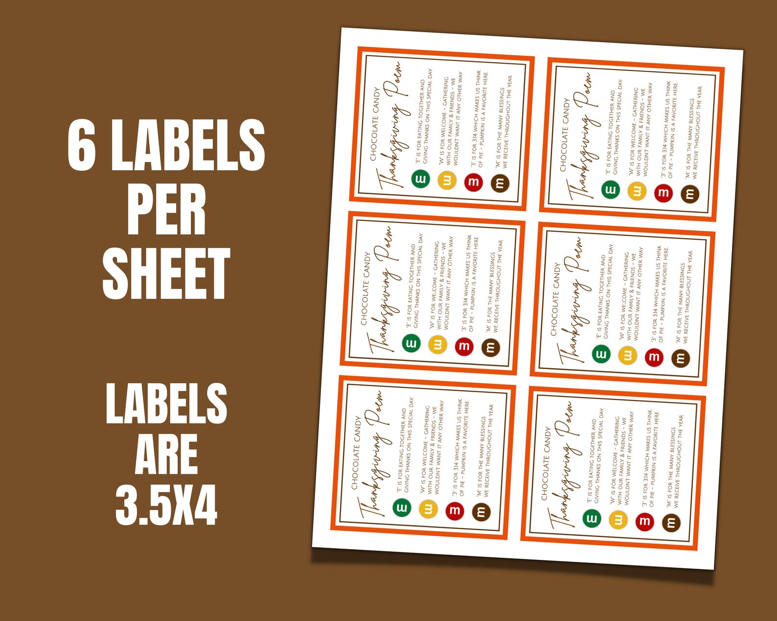 M&amp;M Thanksgiving Poem Tag Friendsgiving Treat Card Printable - Etsy