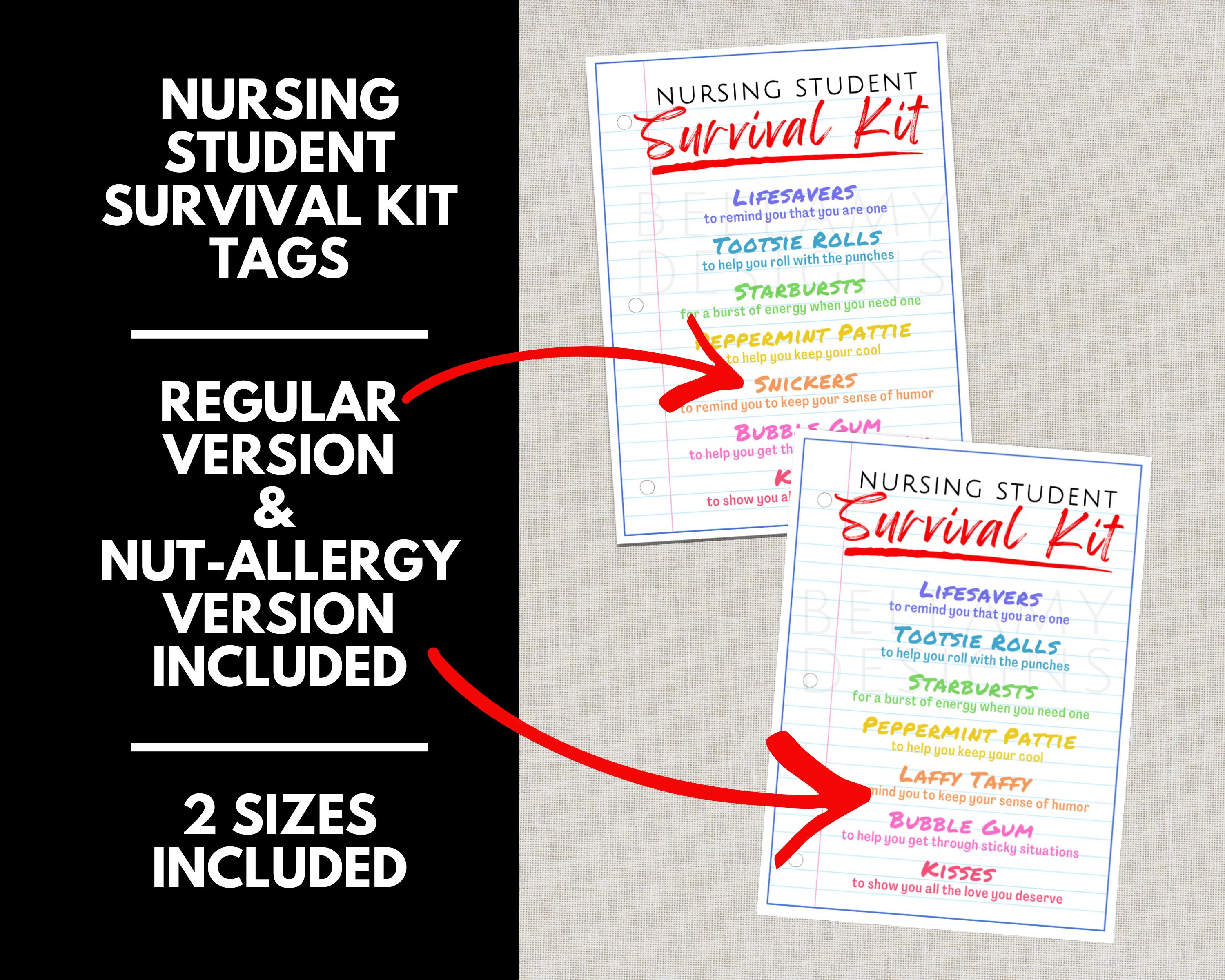Nursing Student Survival Kit Gift Tags, Care Package for LPN RN CNA ...
