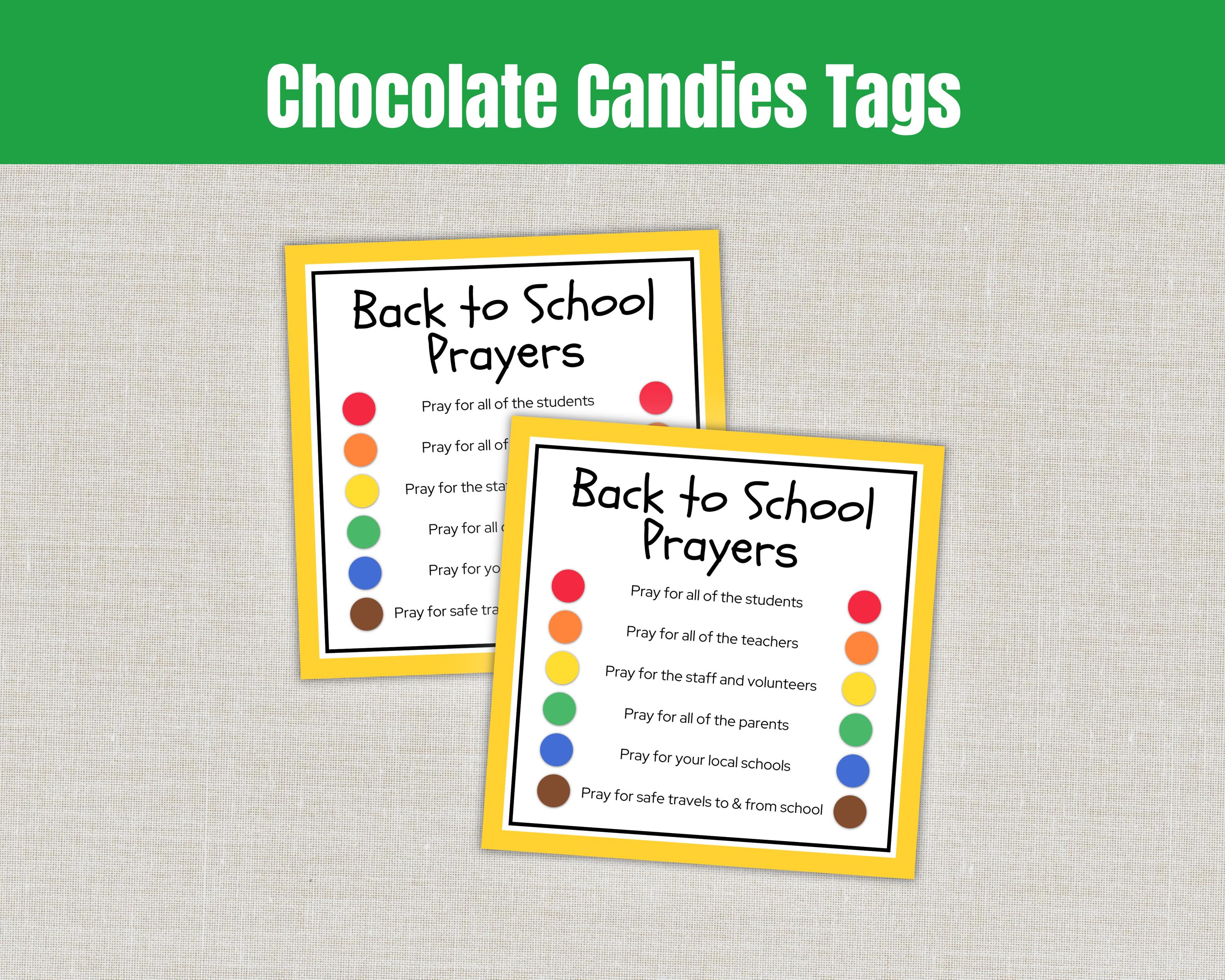 Back to School Prayers Gift Tags, Chocolate Candies Treat Bag Topper ...
